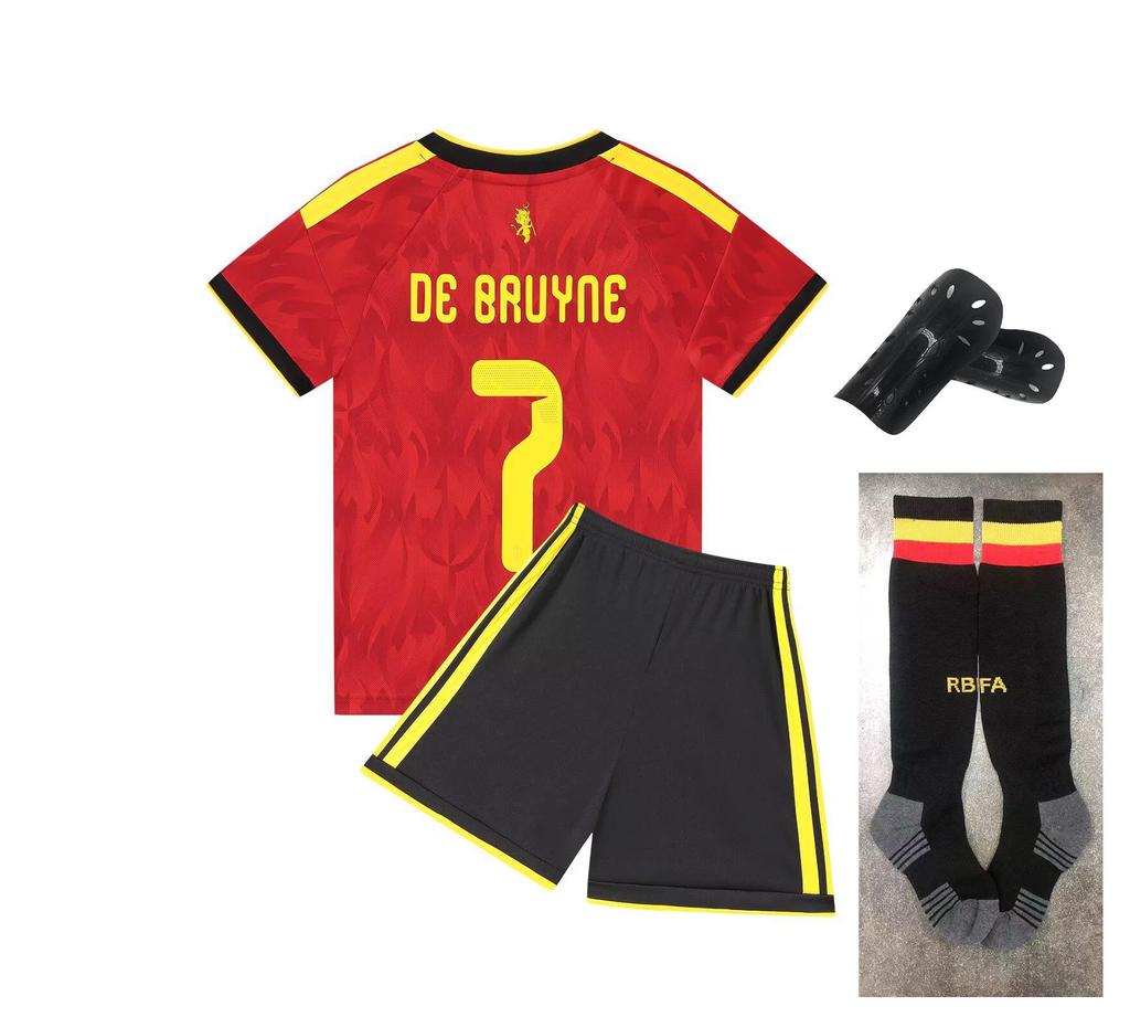 Belgium Home National Team No. 7 Football Jersey Kids Set, Sizes 14-30