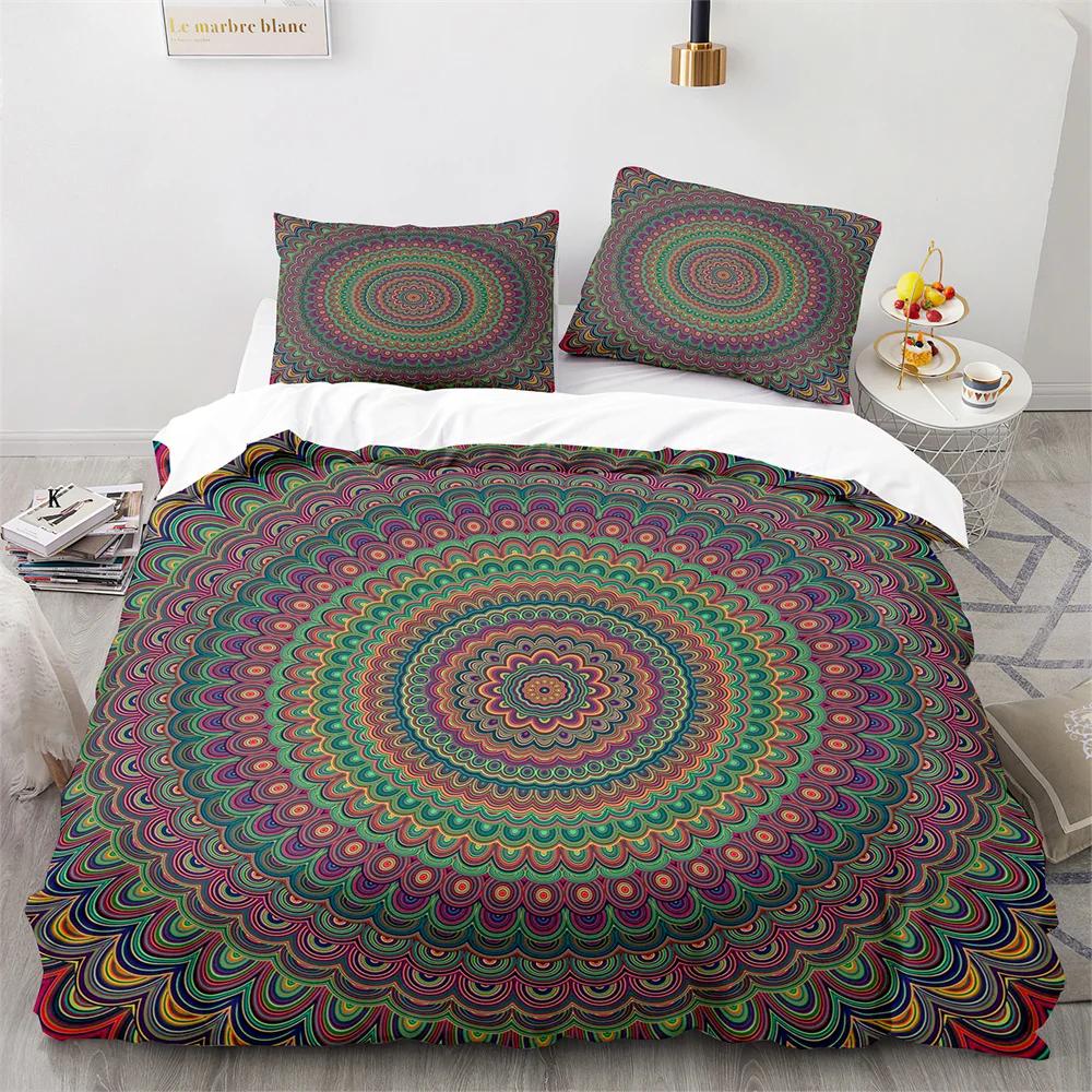 Comforter Bohemian Mandala King Queen Boho Style Lotus Bedding Set For Teens Adults Exotic Tribe 2/3Pcs Polyester
