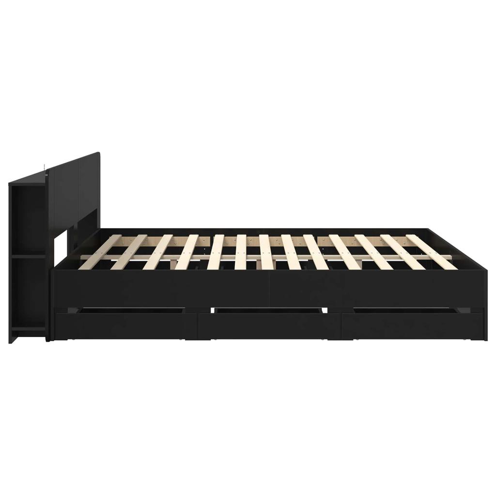 Storage Bed Frame in Black 180 x 200 cm Particleboard