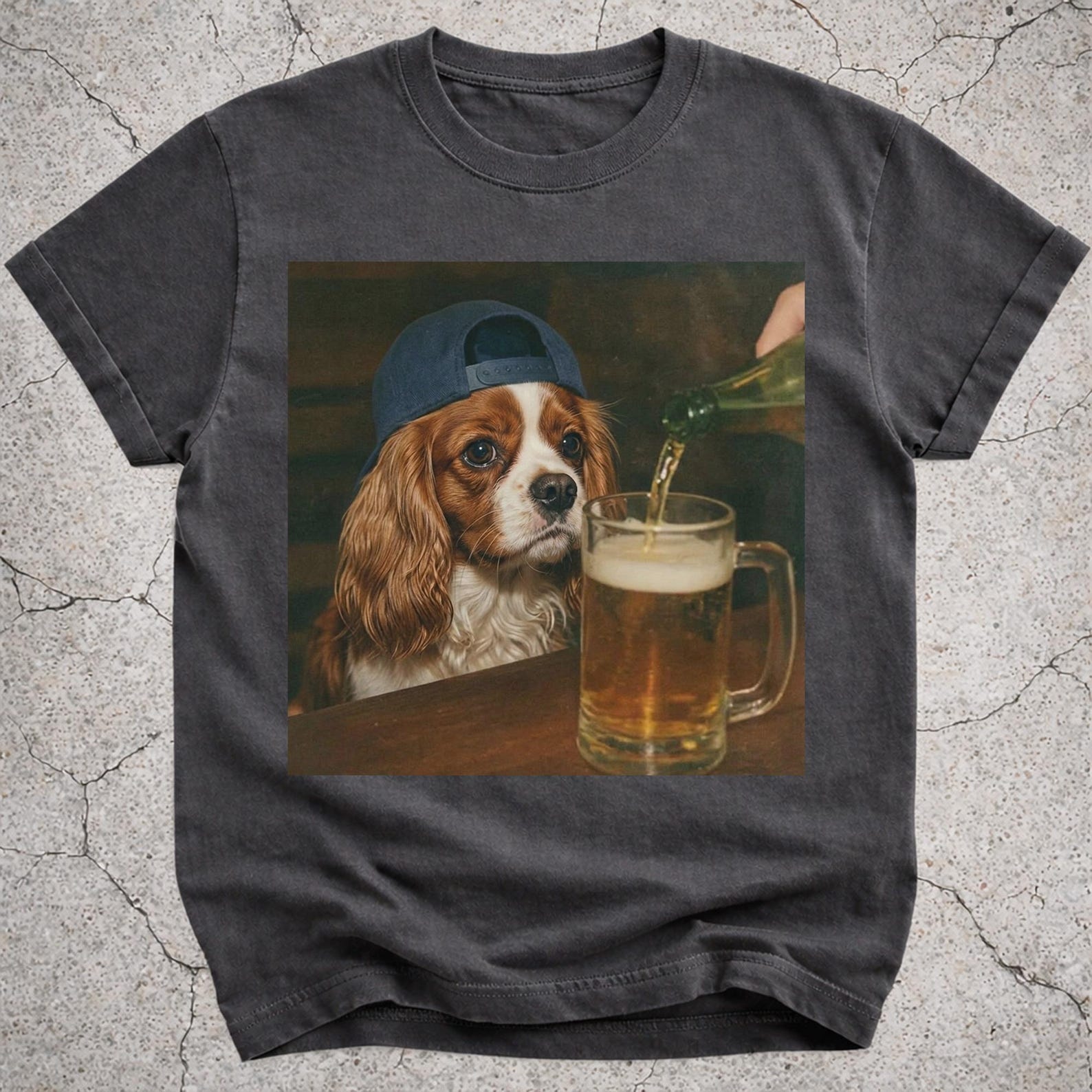 Funny Cavalier King Charles Drinking Beer Shirt, Cavalier Dog Meme Graphic Tee, Spaniel Lover Gift for Dog Mom Dad, Beer Lover Dog Shirt 2XL