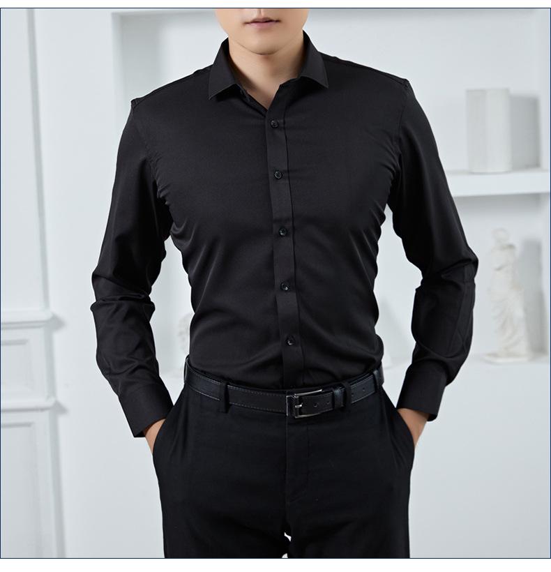 Men's Slim Fit Non-Iron Long Sleeve Shirt – Four-Way Stretch, No Pocket, Spring/Autumn Style