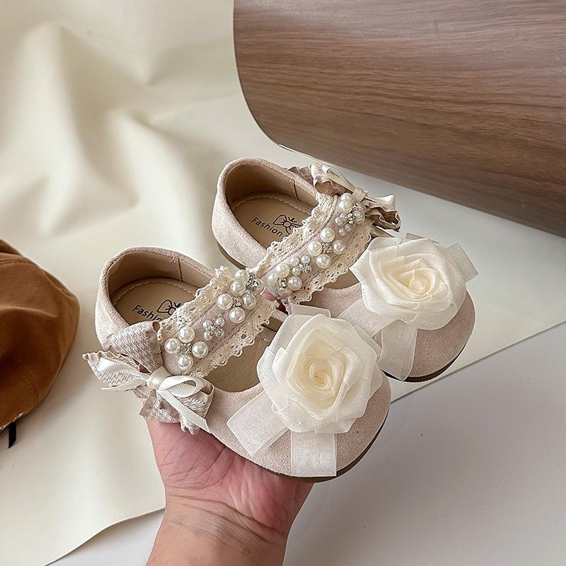 Girls Gentle Evening Wind Leather Shoes 2025 Spring and Autumn New Children's Rose Flowers Fairy Wind Girl Mary Jane Shoes