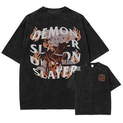 Demon Slayer Zenitsu Agatsuma "Thunder Breathing" Vintage Washed Oversized T-Shirt | Unisex Anime Streetwear Tee