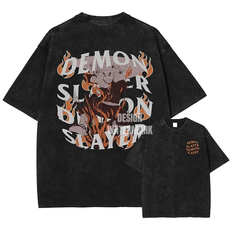 Demon Slayer Zenitsu Agatsuma  Thunder Breathing  Vintage Washed Oversized T-Shirt | Unisex Anime Streetwear Tee L