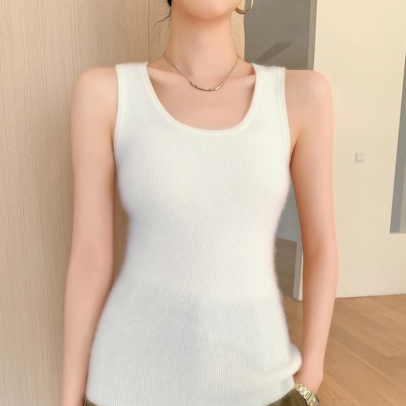 Women's U-Neck Cashmere Knit Vest: Autumn & Winter Solid Color Wool Base Layer Camisole