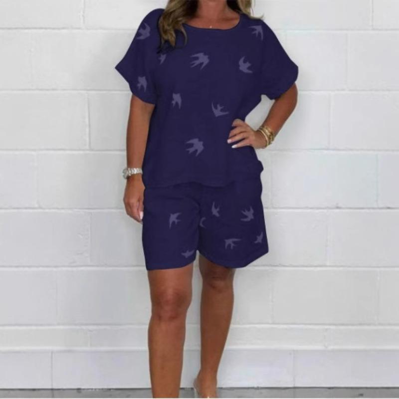DICFY Women's Fashion Casual Summer Spring  Short Sleeve O-Neck Pants Suits