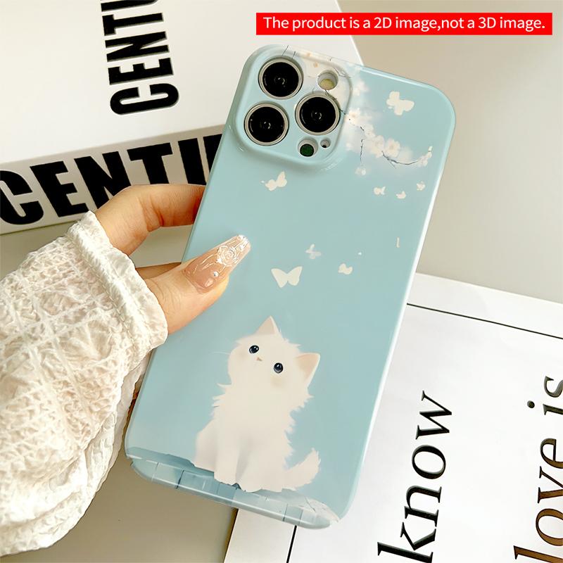 2DFlat White Kitten Under Cherry Blossoms Wallpaper All inclusive film hard iPhone case, compatible with iPhone 18 Pro Max 17 16 15 14 13 12 11