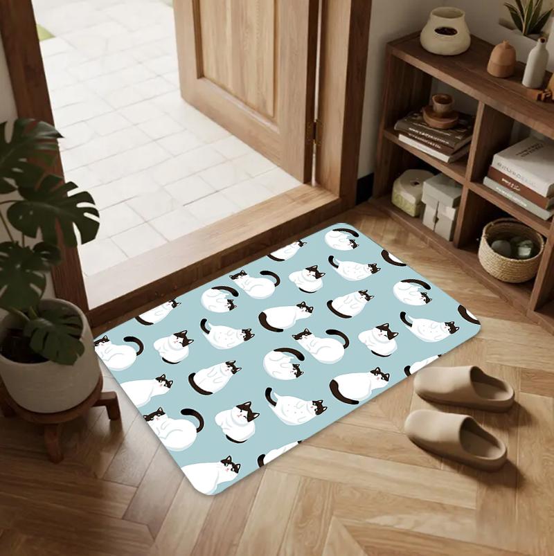 Cute Cat Floor Doormat Cartoon Non Slip Soft Indoor Carpet Mat Pet Themed Home Decoration Entryway Living Room Indoor Area Rug