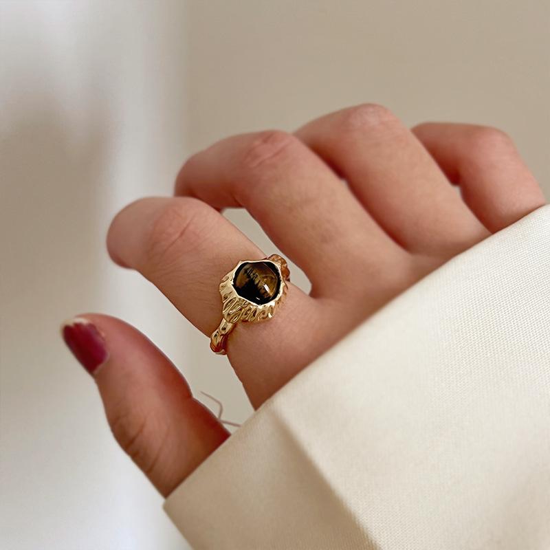 Retro Tiger's Eye Stone Finger Ring Fashion Brown Stone Rings for Women Opening Adjustable Gold Color Rings Jewelry Gifts