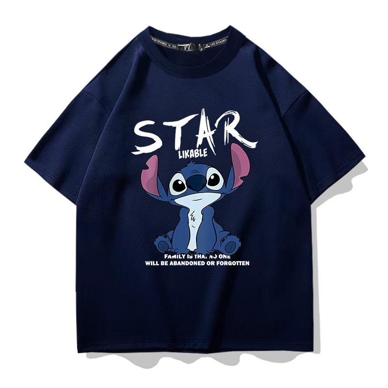 Disney Stitch Short-sleeved T-shirt for Men, 100% Pure Cotton Loose, Fashionable, Comfortable and Casual Men's T-shirt