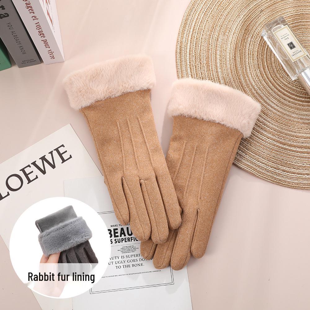 Women's Touchscreen Fleece Cycling Gloves - Cartoon Style, Thickened, Cold Weather Protection