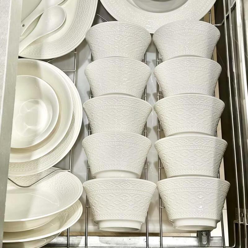 White French Embossed Ceramic Rice Bowl Set
