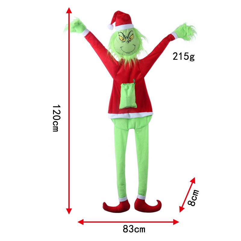 Grinch Santa Climbing Wall Christmas Ornament in Flannel