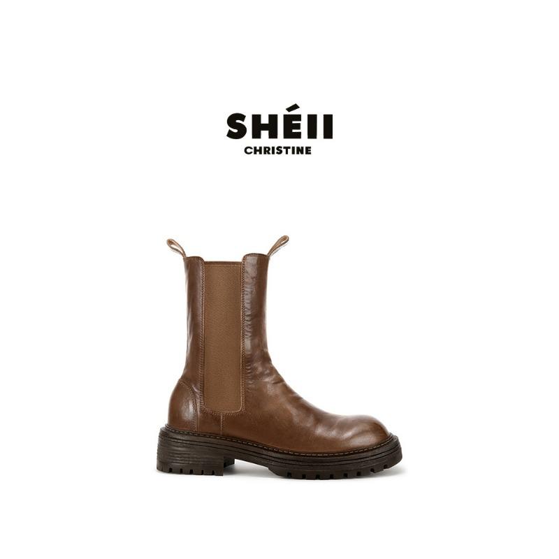 Washed cowhide~ Women's group boots pleated platform Chelsea boots elastic Martin boots women's short boots