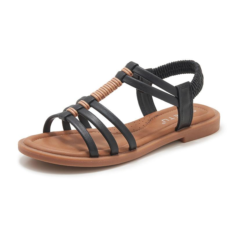 Bohemian National Style Versatile Fashion Trend Flat Sandals For Women's Elastic Straps Lightweight And Comfortable Sandals