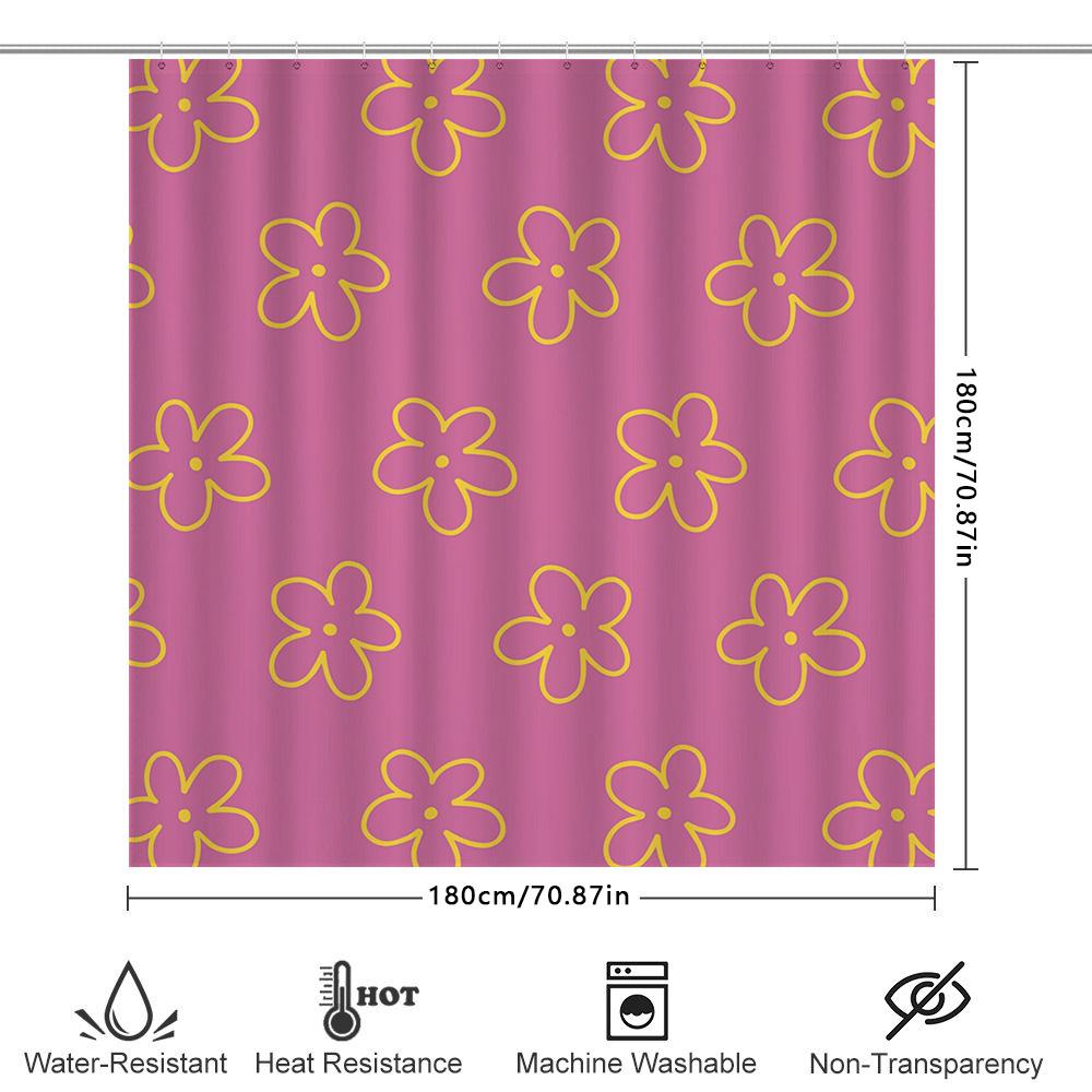 Floral Pink Shower Curtain Decorative Bathroom Liner for Bathtub or Kids Bathing Area Water-Resistant Fabric with Rings for Easy