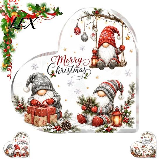 Gnome Holiday Table Decorations Heart Shaped Acrylic Christmas Tabletop Decor, 2D Flat Festive Home Accents Centerpiece with Love Design, Room