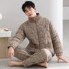 Pajamas Men'S Winter Three-Layer Thickened Down Clip Padded Jacket Fleece Cotton Homewear Warm Suit Winter