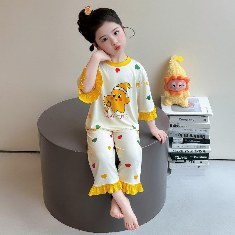 Girls' Soft Summer 2026 Modal Pajama Set - Breathable & Loose Fit