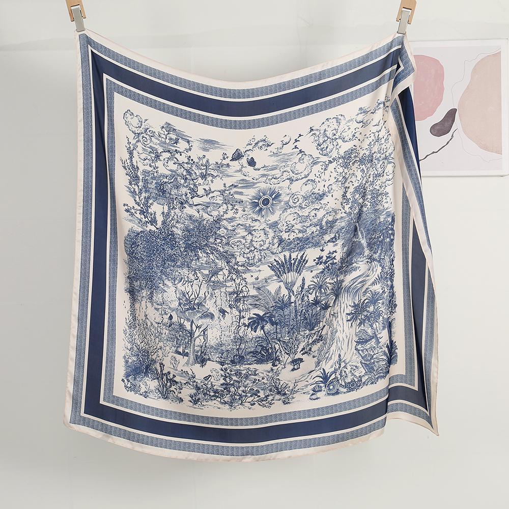 110*110cm Floral Silk Shawl Stoles Premium Square Scarf Soft and Skin Friendly Comfortable Ladies Square Scarf Shawl