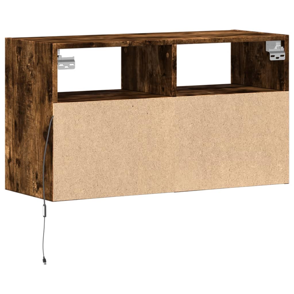 TV Wall Cabinet with LED Lighting Smoked Oak 80 x 31 x 45 cm