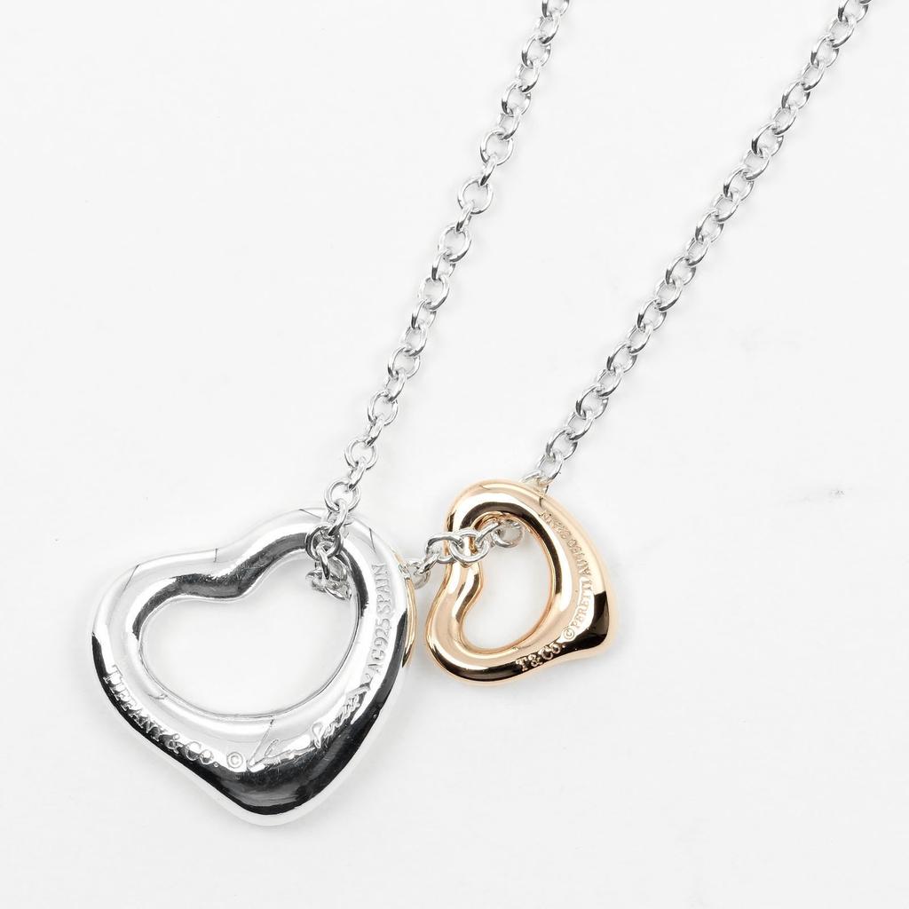 TIFFANY&Co. Double Open Heart Necklace Extra Mini 0.4" & 0.3" Silver925/K18 Pink Gold 2.49g Women Used
