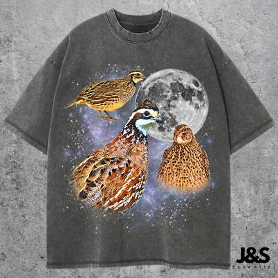 Drei Wachtelmond Hemd, Wachtel Liebhaber T-Shirt, Federwild Galaxie Geschenk, Vintage Waschung Retro Grafik Top, Natur Liebhaber Haustier Vogel Besitzer Geschenk