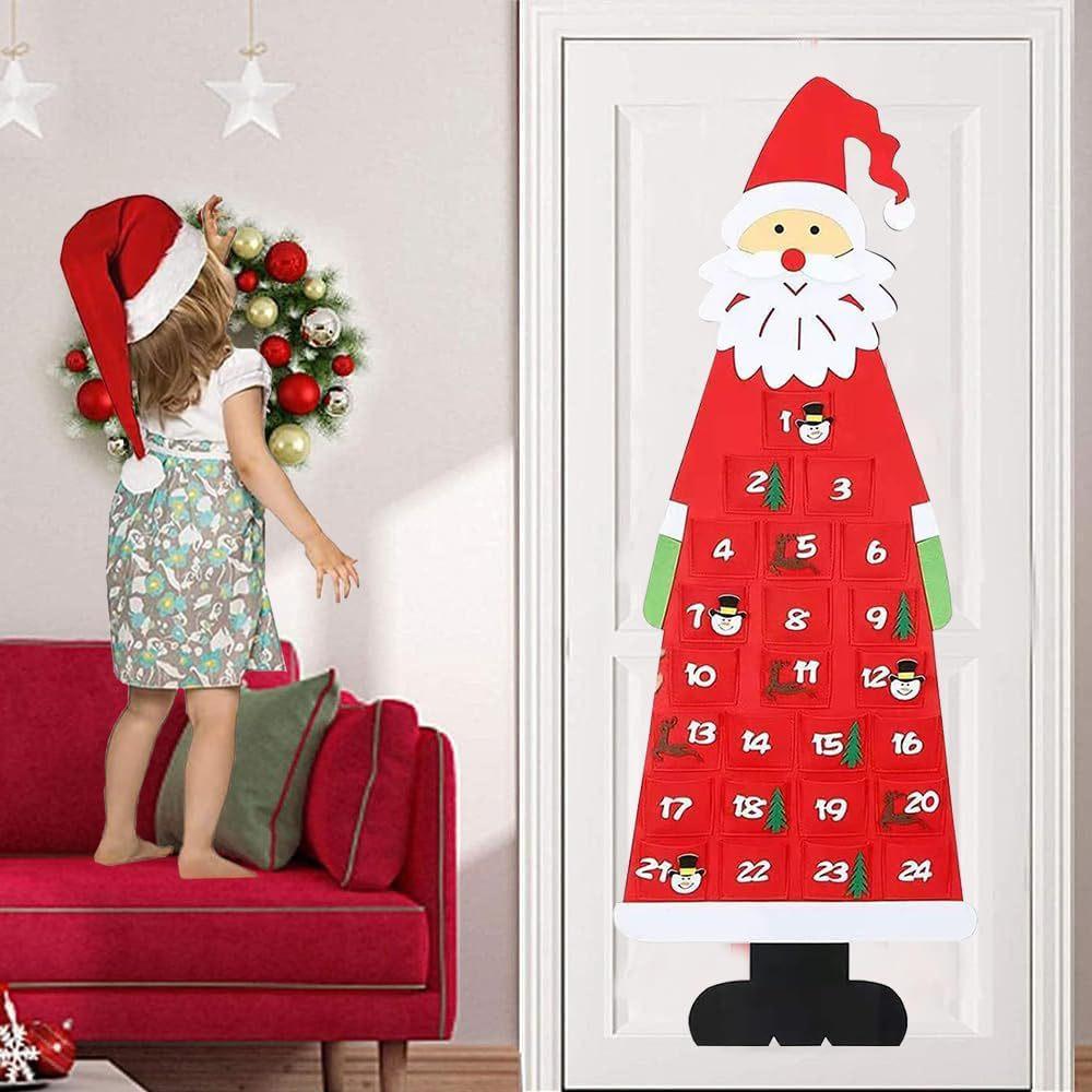 Christmas Felt Advent Calendar Wall Hanging Santa Advent Calendar with Pockets 24 Days Kids Toys For Children Christmas Gift