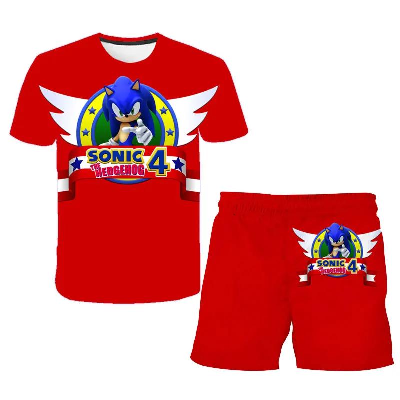 2025 MINISO New boys and girls super sonic Tshirts+shorts  Harajuku Sonic print suit T-shirt + shorts fashion street style children's short sleeves