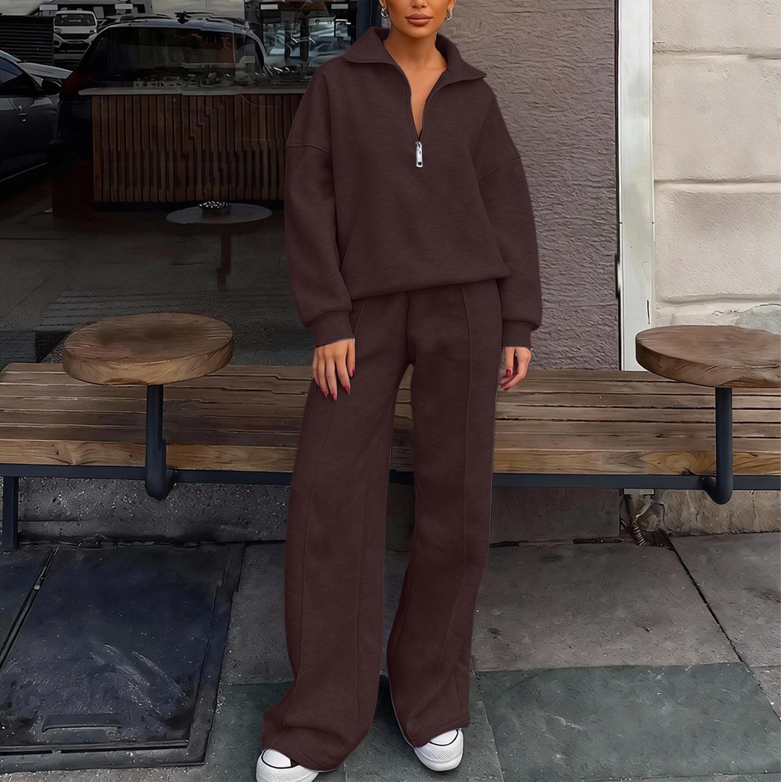 

Women s 2 Piece Color Casual Sportswear Long Pants Set XL кавовий