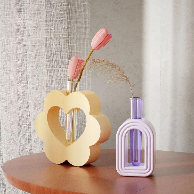 Holding Heart Shaped Hydroponic Vase Silicone Mold DIY Arch Test Tube Flower Vase Concrete Resin Molds Home Office Desktop Decor