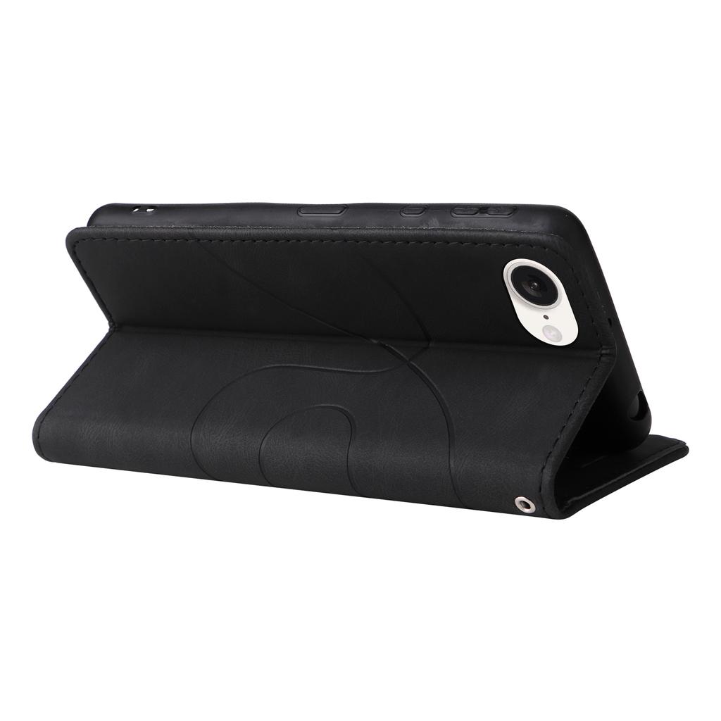 For iPhone 16e Leather Case Wallet Stand Color Splicing Phone Cover