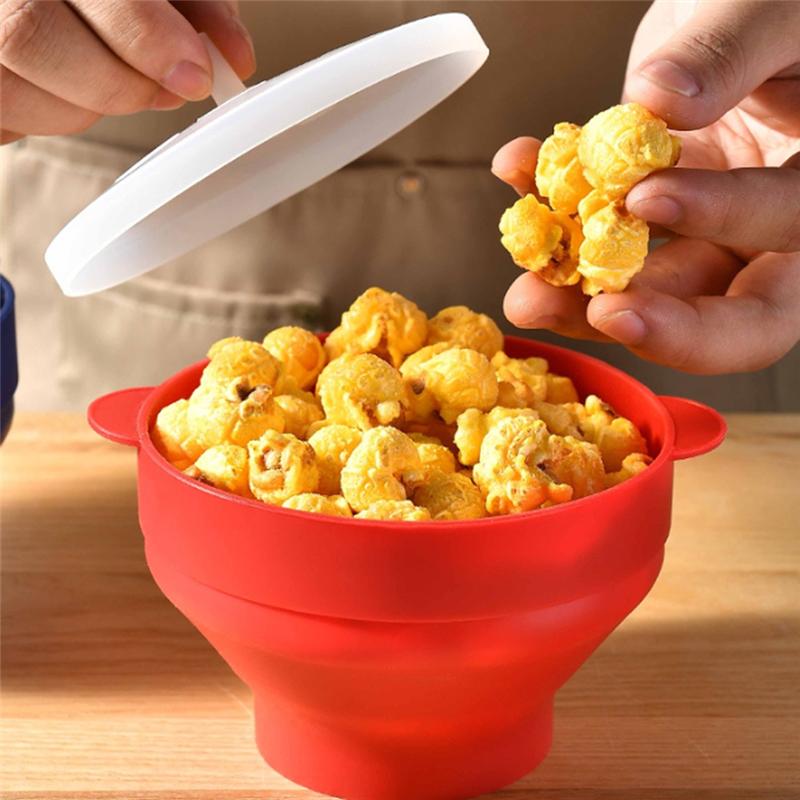 Good-Foldable Silicone Popcorn Bowl With Cover Reusable Oven-Safe Ideal For Home Entertainment Silicone Popcorn Popper