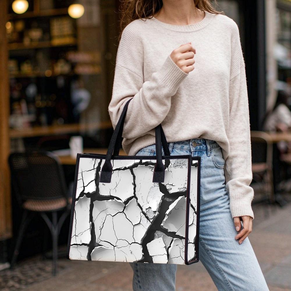 Cracked Pattern Tote Bag Casual Daily Large Capacity Handbag Fashion Shoulder Bag