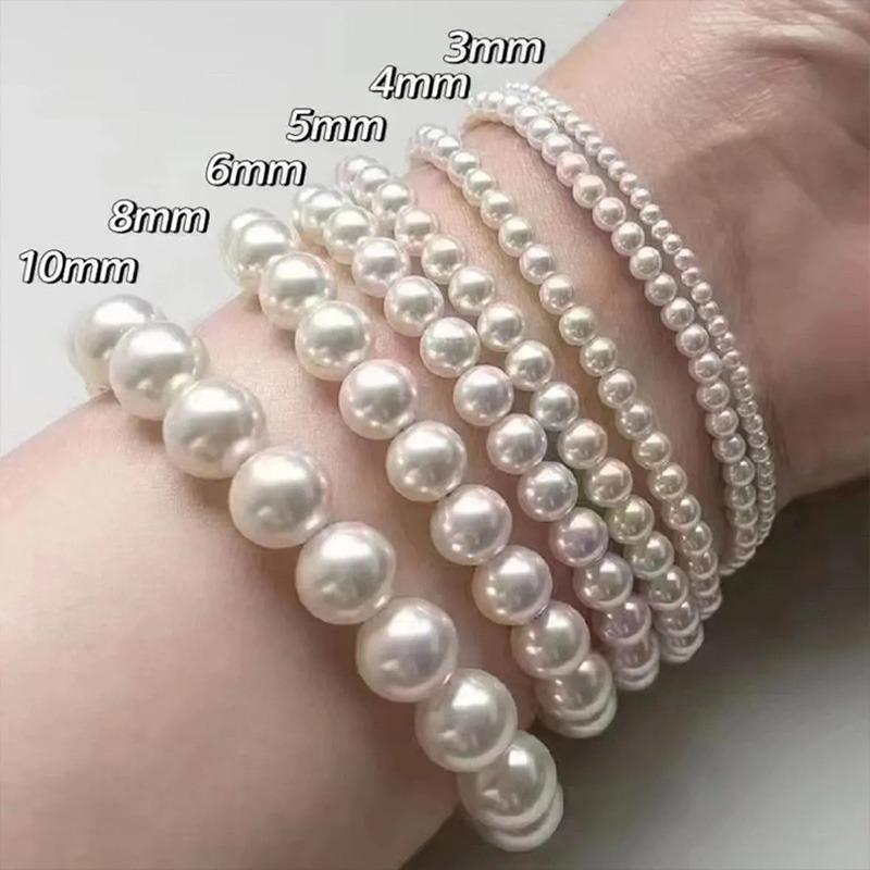 Simple 4/6/8/10mm Beige White Imitation Pearl with Hole Bead Necklace Earrings Bracelet with Round Beads for DIY Handmade Crafts