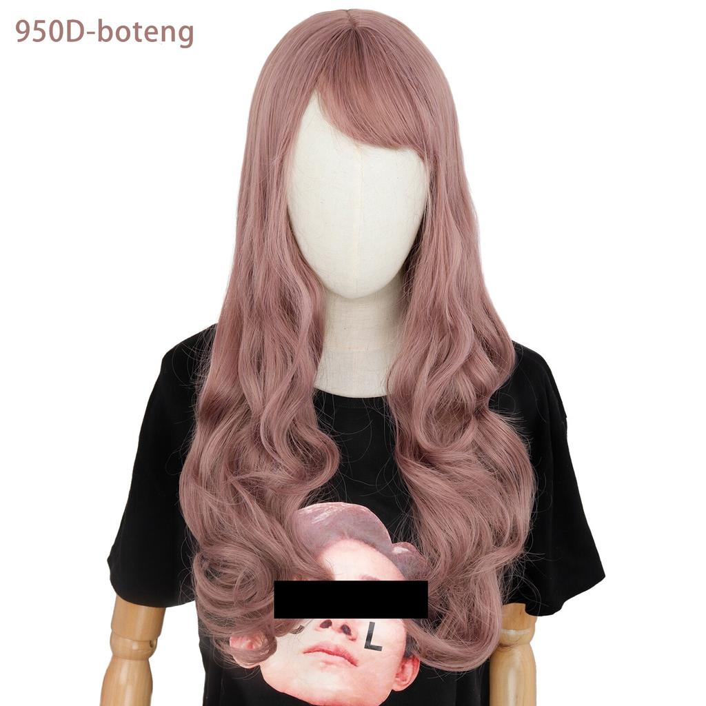 XINRAN Long Wavy Wigs for Black Women African American Synthetic Hair Pink Brown Wigs with Bangs Heat Resistant Wig