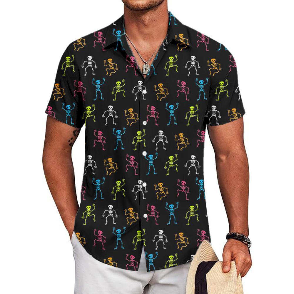 SKULL Button Down Shirt Vintage Fashion Skeleton 3D Printing Shirts Short Sleeve Loose Men/Women Clothing Unisex Streetwear