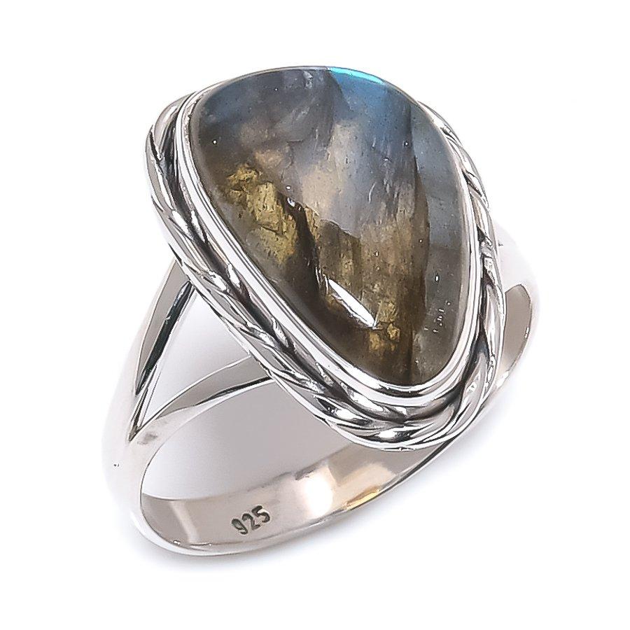 Natural Labradorite Gemstone Handmade 925 Solid Silver Jewelry Ring Size 10 S3q69