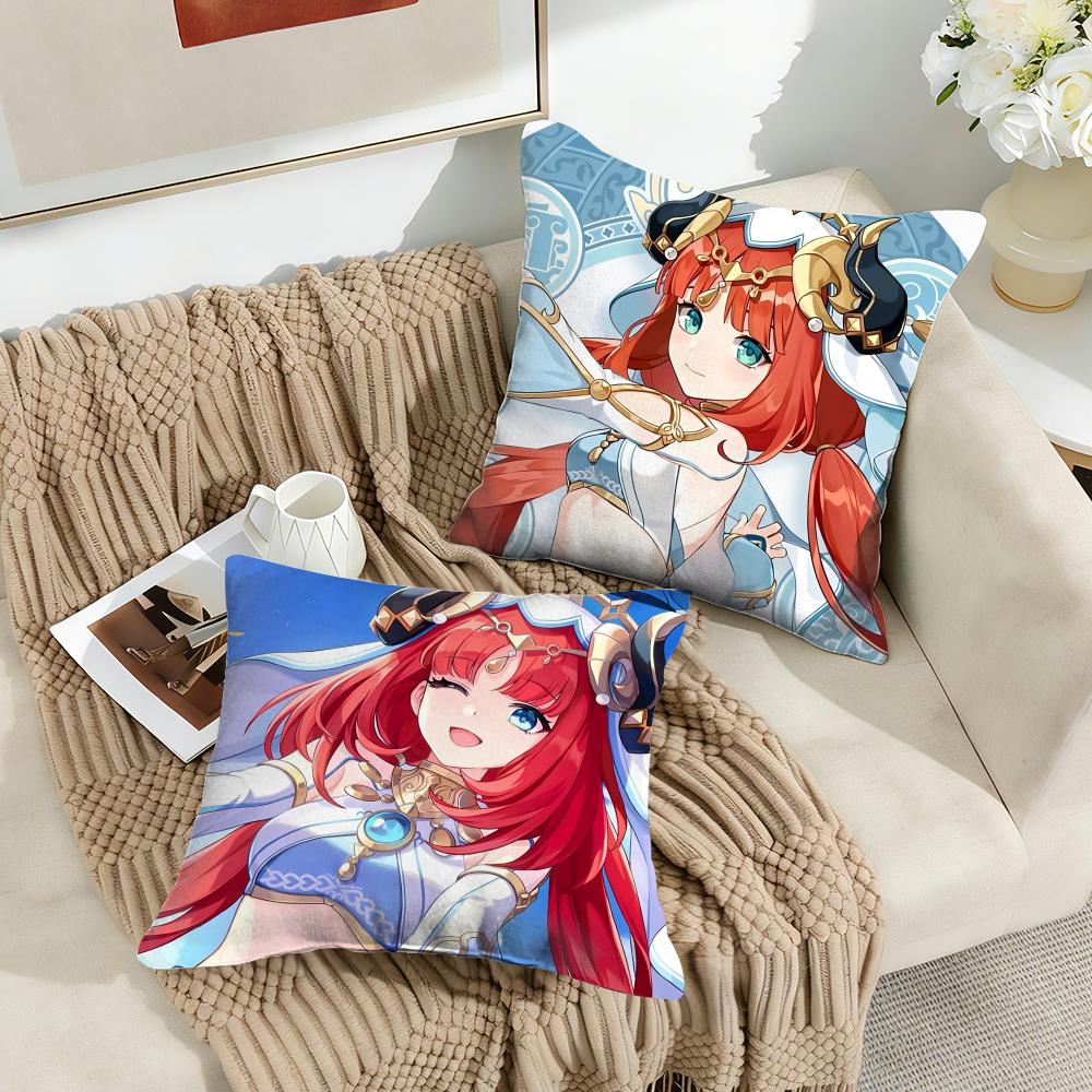 Nilou Cute Genshin Impact Cushion Cover Silky Short Plush Invisible Zipper Dustproof Sofa Pillow Case For Home Decor