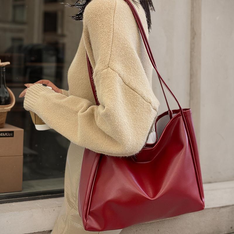 Vintage Women's Bag Large Capacity Leather Tote Handbag Korean Shoulder Bags For Female Daily Commuting