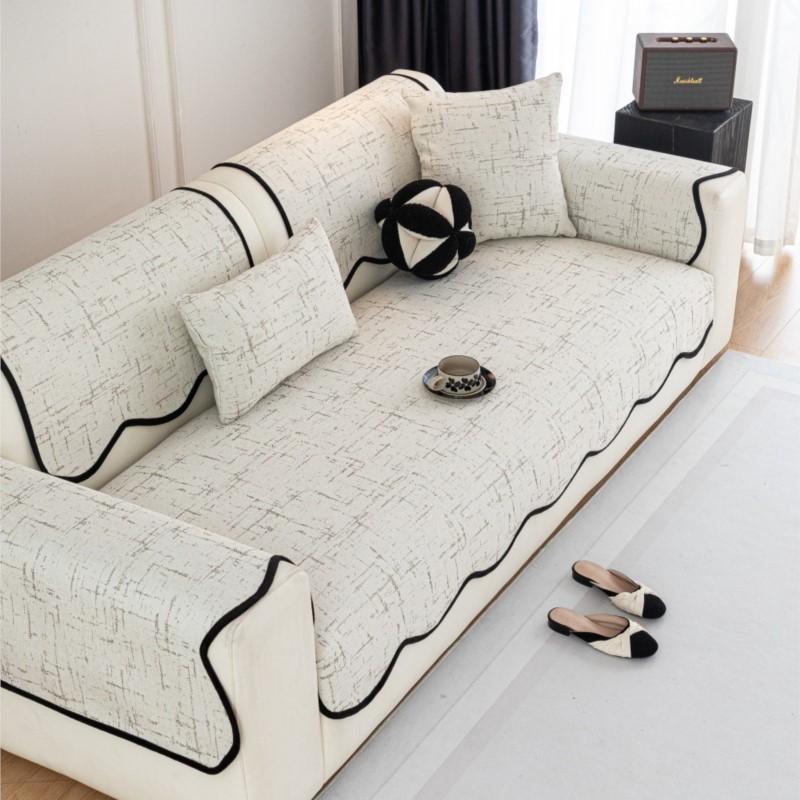 All-Season Sofa Protector Arc Edge Anti-Skid Sofa Mat Imitation Linen Sofa Armrest Cushion Sofa Cushion Cover Non-Slip