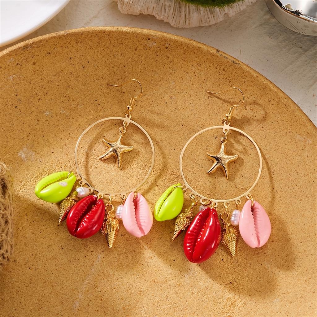 Colorful Ocean Charm Hoop Earrings for Women Tropical Starfish Dangle Dopamine Statement Beach Party Vacation Jewelry
