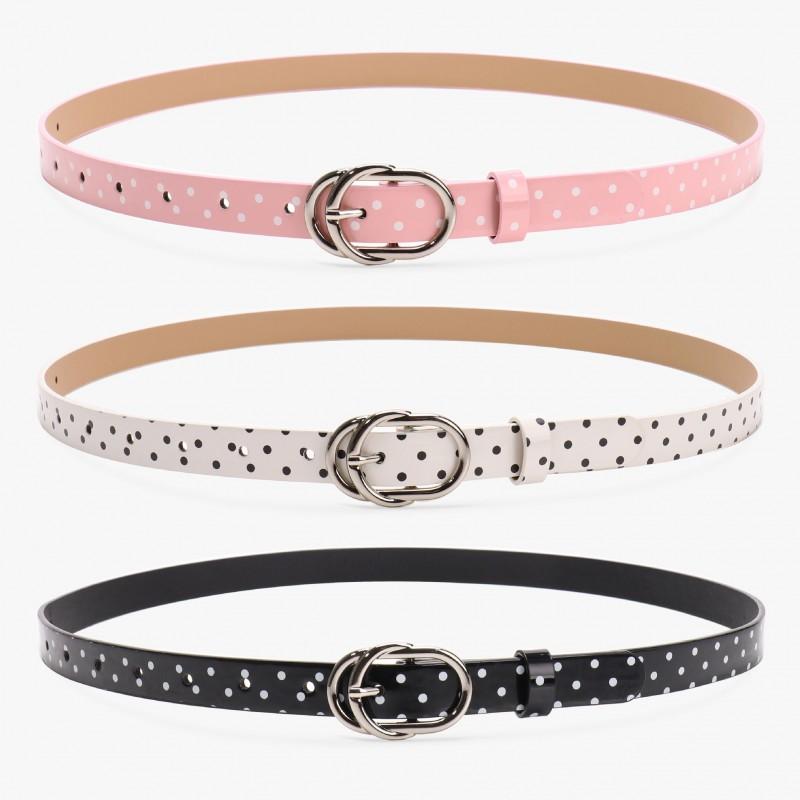 Womens Slim PU Leather Belt With Polka Dot Design Y2K Sweet Style Waistband Jeans Casual Fashion Accessory In Multiple