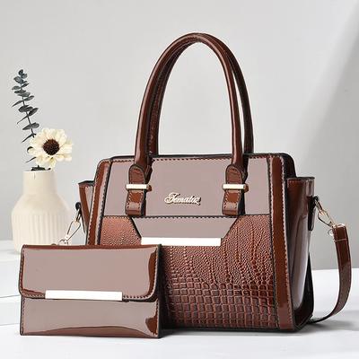 2pcs New Fashion Crocodile Stitching Handbag Super-capacity Lightweight Waterproof Shoulder Bag Multi-zipper Compartment  Crossbody Bag