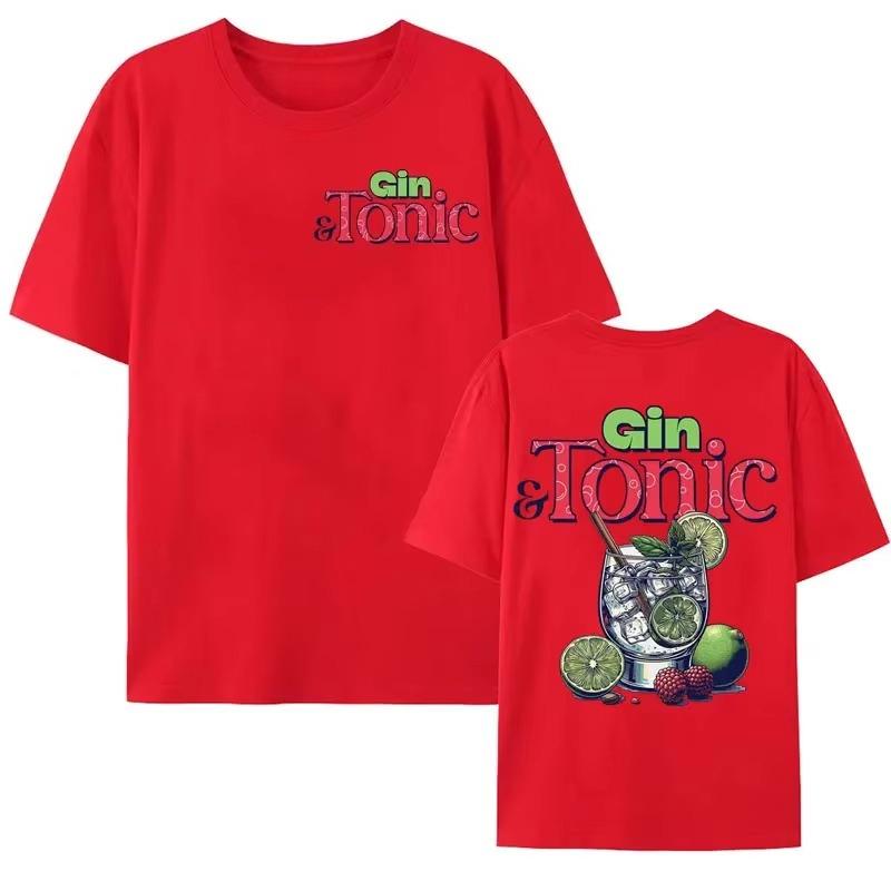Maglietta con Fantasia Meme Gintonic Divertente Tema Cocktail Bevande Maglietta Stampata Unisexs E Unisexs Estetica Moda