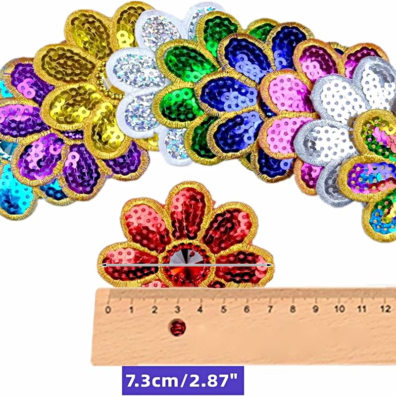 10Pcs Sequins Embroidery Cloth Stickers Small Octagonal Flower Performance Costume Ethnic Costume Accessories Iron-On Stickers