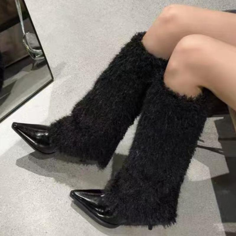 Fashion Autumn and Winter Boots Women's Fashion Pointed Toe Sleeve Non-Slip Wear-Resistant Fluff High Heels