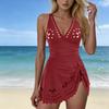 1011 European and American senior thin women's swimsuit cut flower hollow waist pendulum one-piece skirt swimsuit