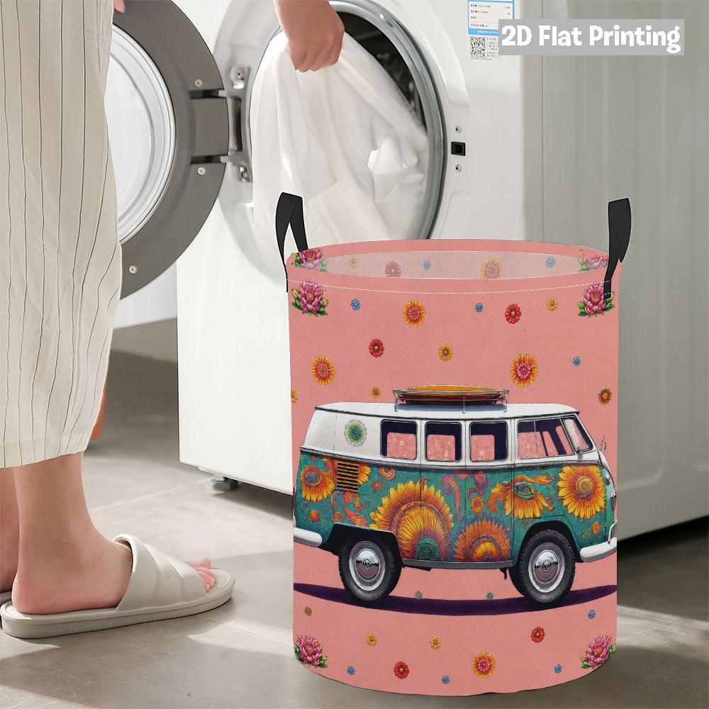 Collapsible Laundry Basket Large Round Waterproof Fabric Hamper Dirty Clothes Storage Bin Toy Organizer with Handles