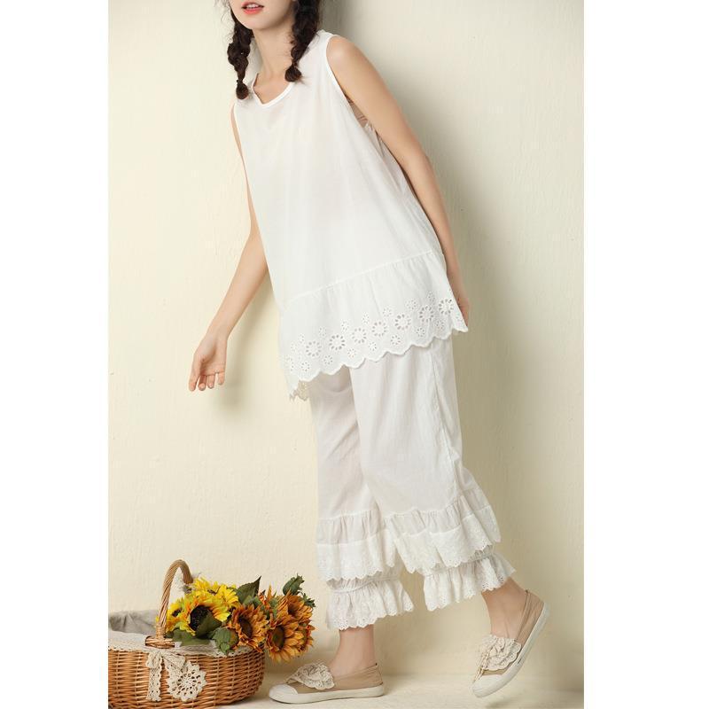 Japanese Mori Girl Embroidered Lace Wide-Leg Pants - 2023 New Loose Casual Style